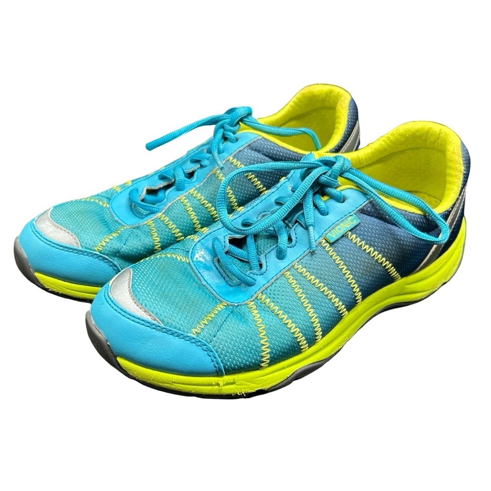 Vionic Alliance Womens Walking Sneakers Teal Lime Green Orthotic Size 8.5